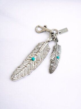 Coach Western Rivet Feather Leather Bag Charm Keychain 2015